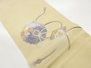 塩瀬鏡裏に鳳凰・紐模様刺繍名古屋帯（松葉仕立て）